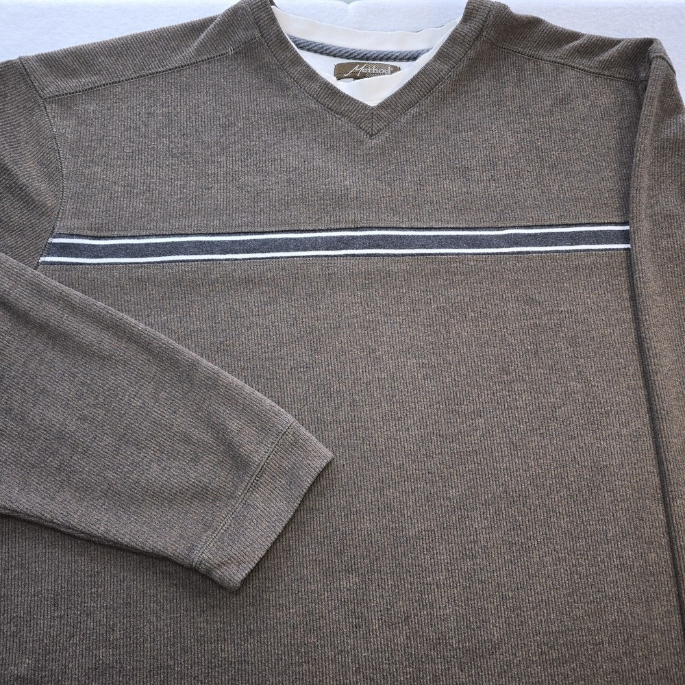 Method Men's‎ Sweater XXL Brown Knit Pullover Y2K Streetwear Striped V-Neck Rare